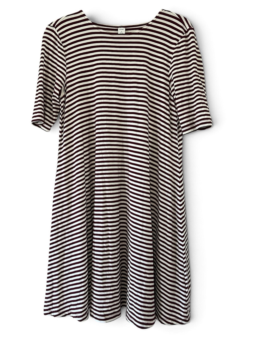 Ok Navy Striped Swing Dress in Maroon and White